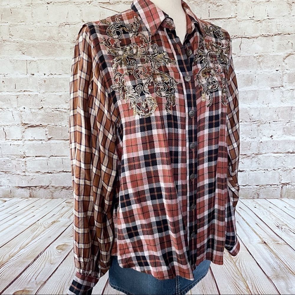 Free People plaid western sequin shirt - Picture 2 of 7